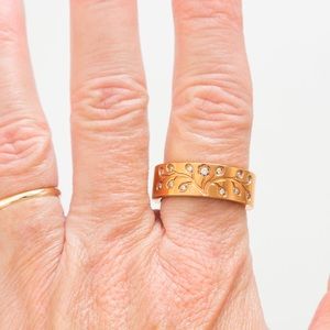 Rose gold tone engraved stainless steel band ring Steel by Design